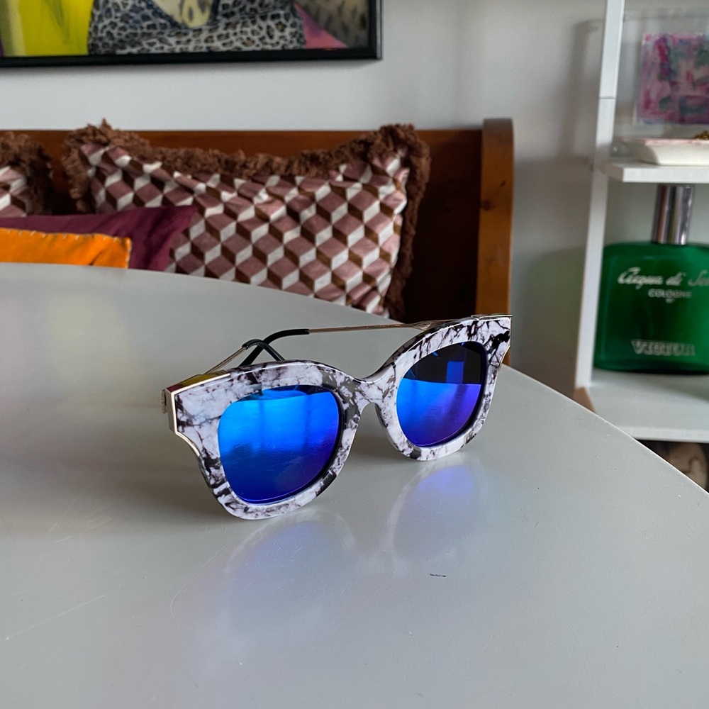 Marble Frame Sunglasses with Blue Lenses